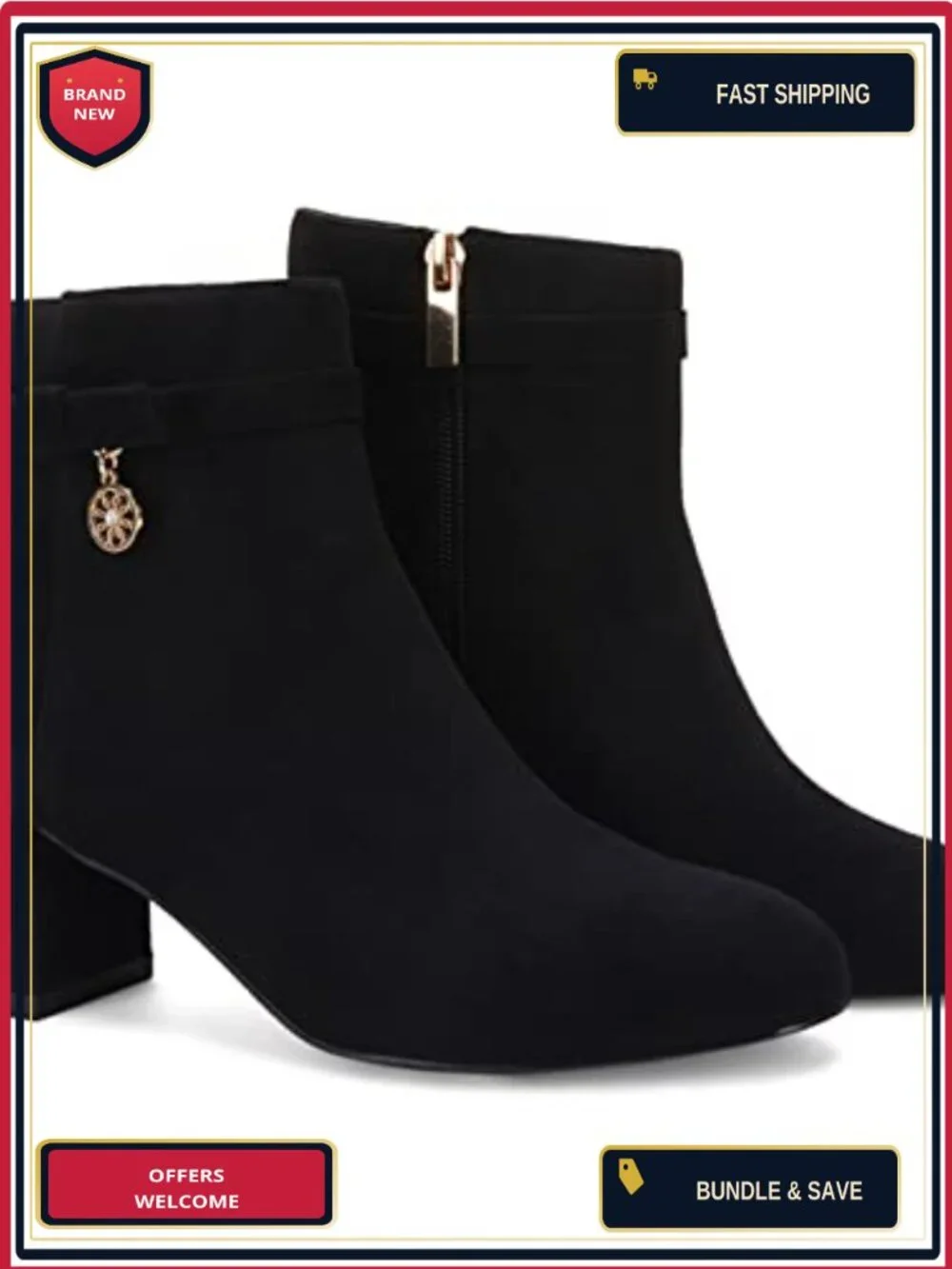 Chunky Block Heel Ankle Booties Side Zipper Suede